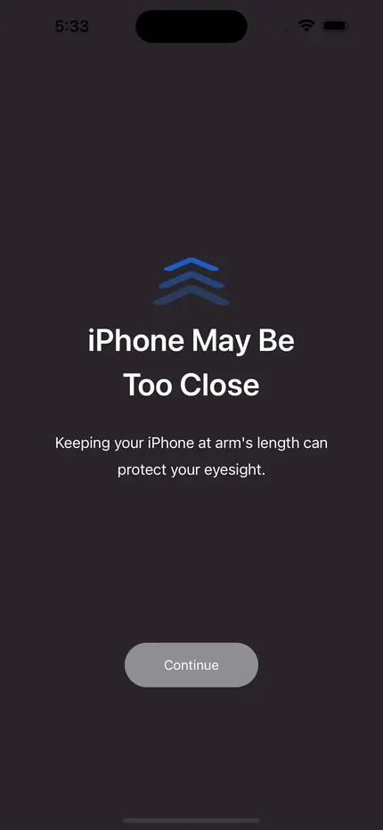 Recreated iPhone Screen Distance warning screen