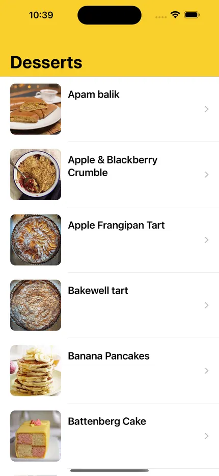 SweetTreatsGuide dessert list and recipe screens