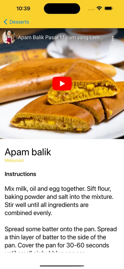 SweetTreatsGuide dessert list and recipe screens